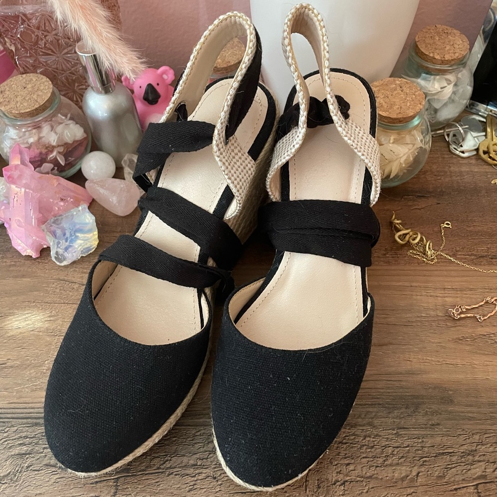 Black Canvas Espadrille Sandals